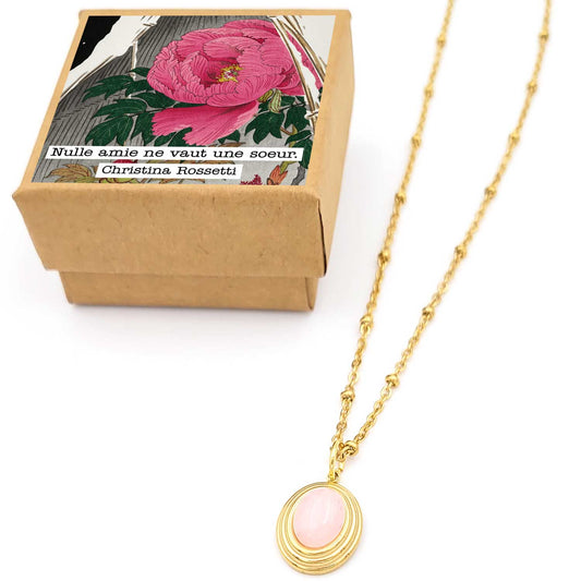 Collier Lucille - acier inoxydable doré avec quartz rose